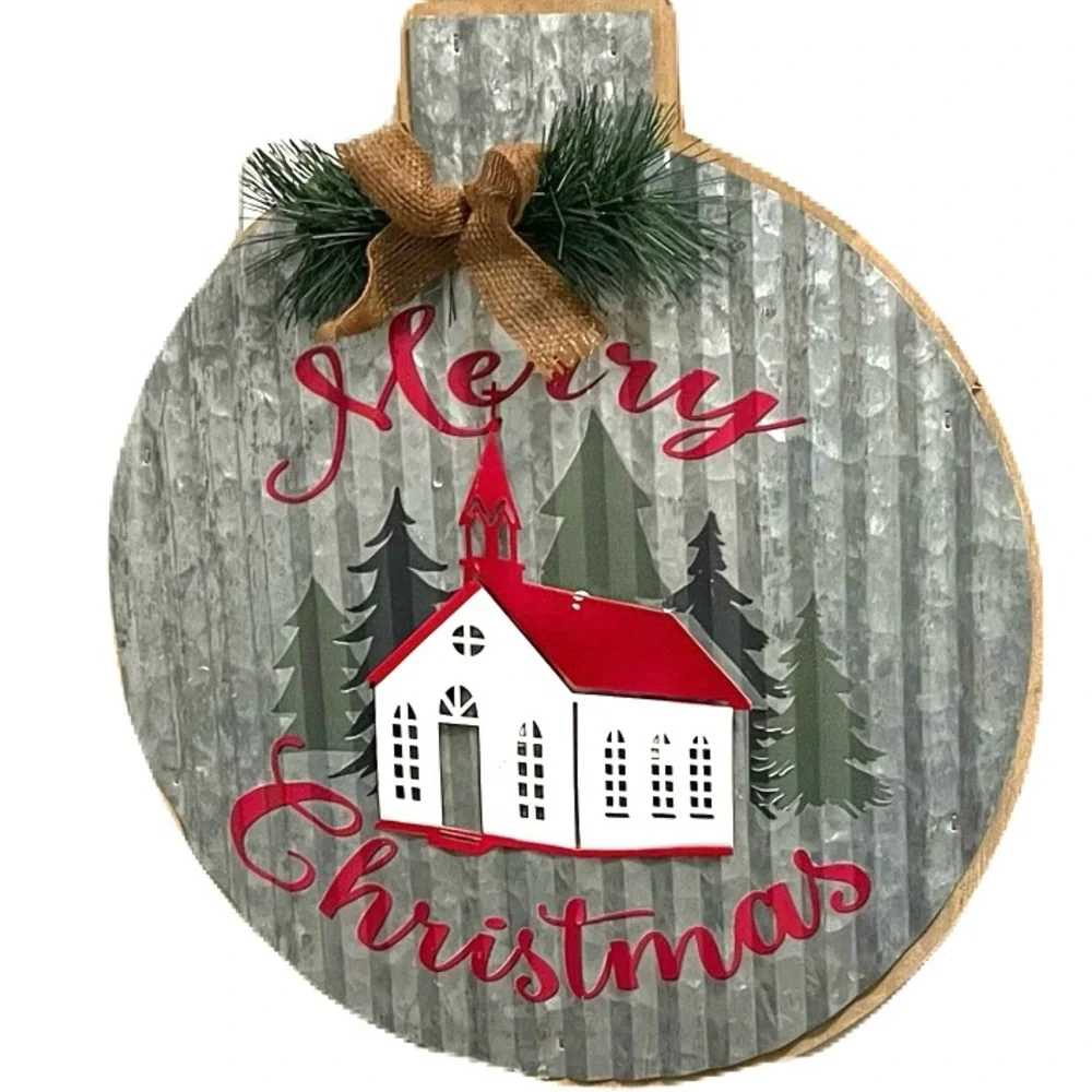 Vintage Christmas White Church Wall or Door Plaque